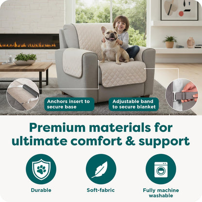 Water-Resistant Reversible Sofa Cover for Pets, Quilted Fabric Couch Protector with Secure Straps, Machine Washable, Large Size, Gray Mist