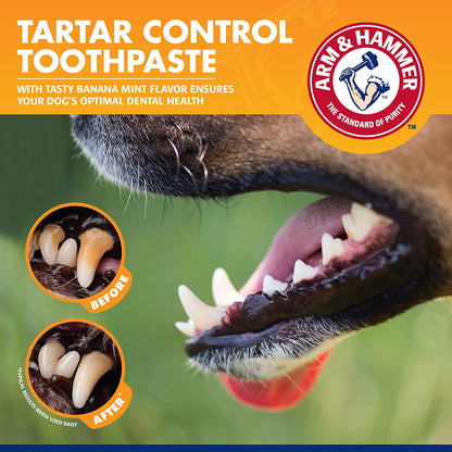 Tartar Control Dog Dental Care Kit - Banana Mint Flavor Toothpaste with Baking Soda, Double-Sided Toothbrush and Finger Brush, 2.5 oz, 3-Piece Set