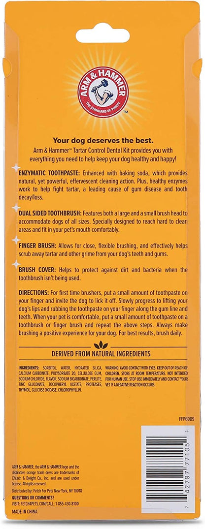 Tartar Control Dog Dental Care Kit - Banana Mint Flavor Toothpaste with Baking Soda, Double-Sided Toothbrush and Finger Brush, 2.5 oz, 3-Piece Set