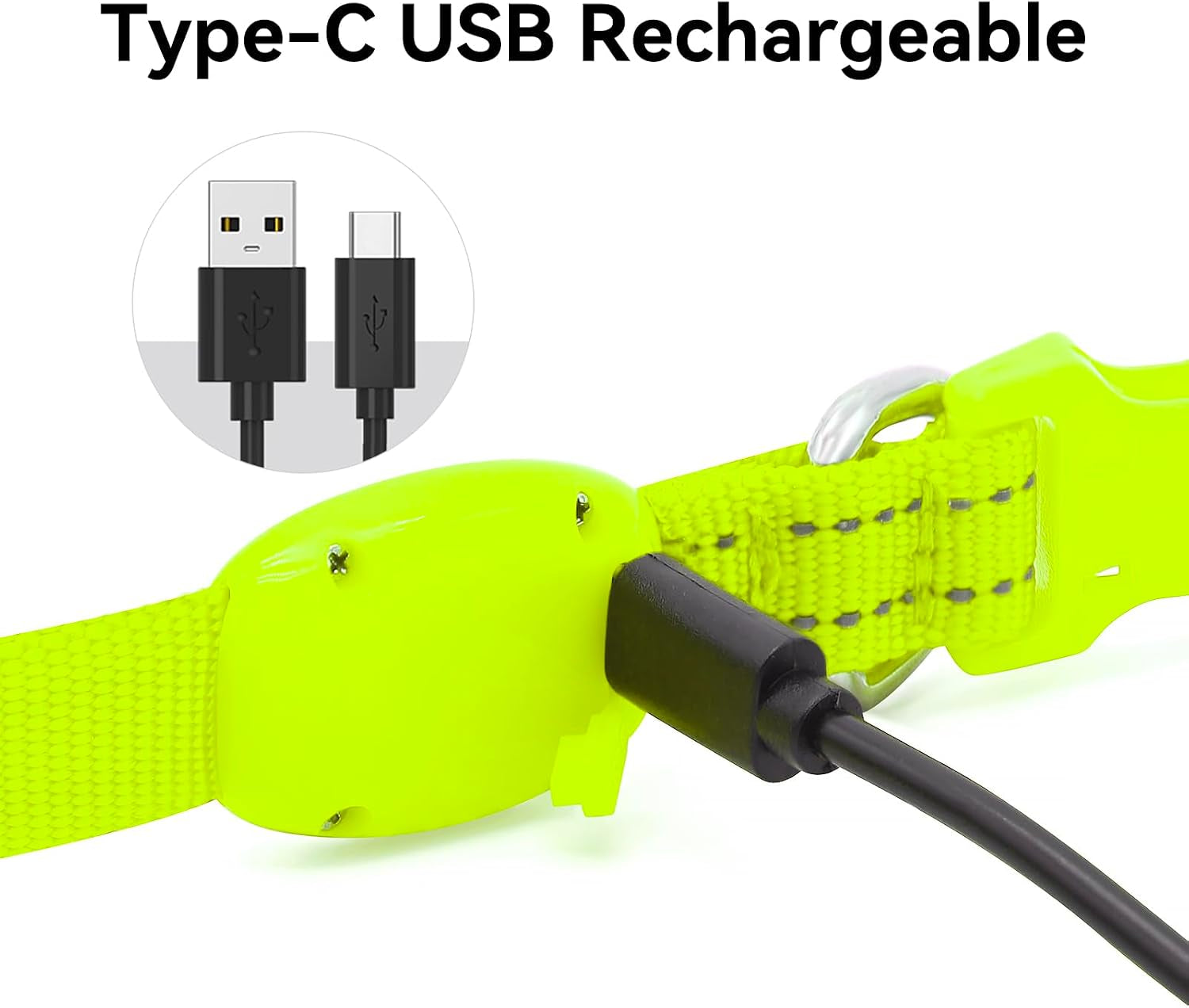 Adjustable Rechargeable LED Safety Collar for Small Dogs and Cats - Green, 8.5-11.8 Inches, Nylon, Lightweight, Reflective with Two Flash Modes for Night Walks