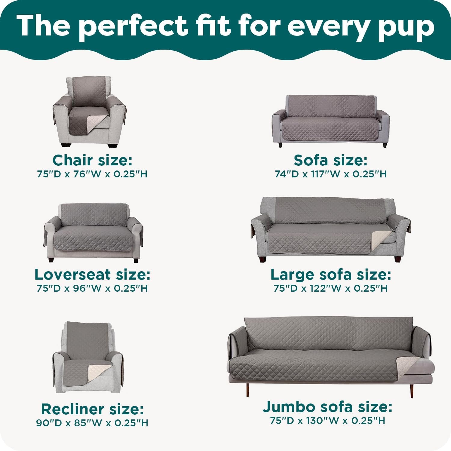 Water-Resistant Reversible Sofa Cover for Pets, Quilted Fabric Couch Protector with Secure Straps, Machine Washable, Large Size, Gray Mist