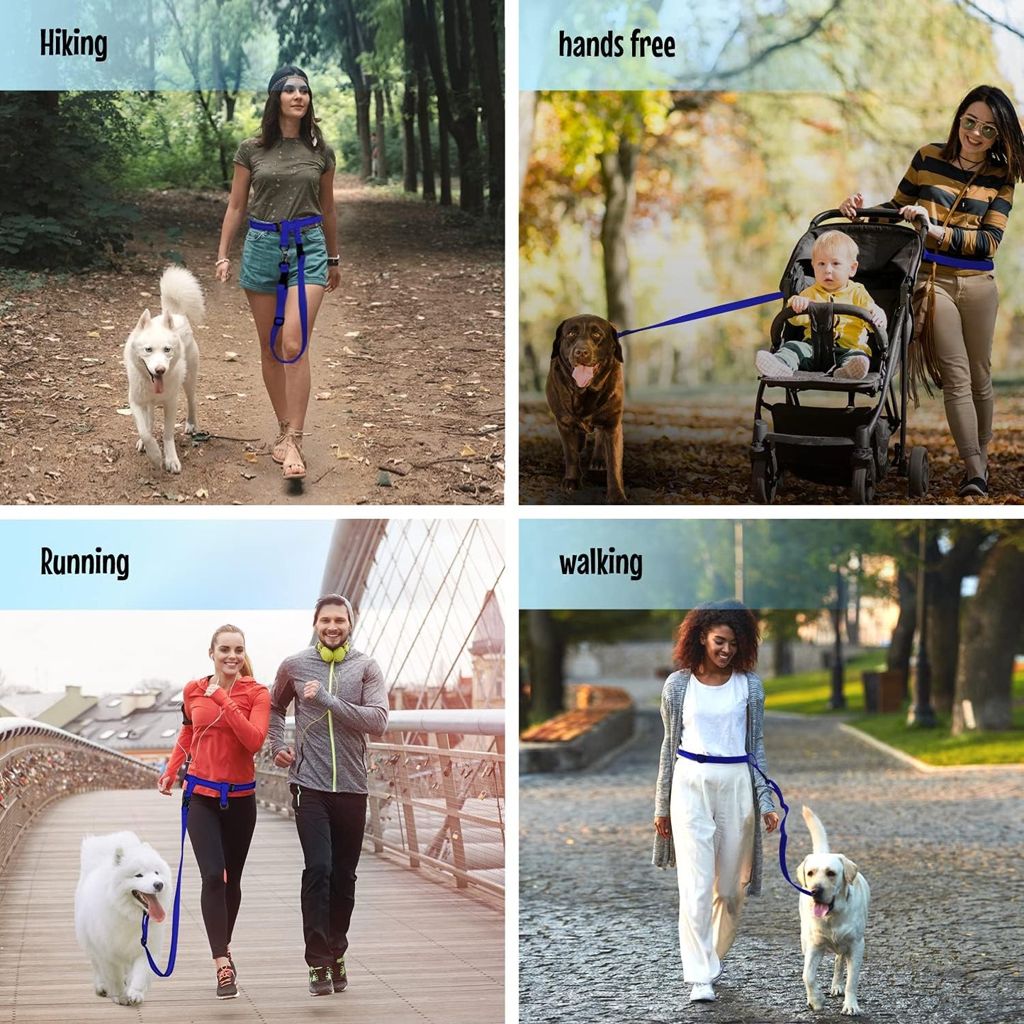 Adjustable Hands-Free Dog Leash for Running, Jogging, and Training - Suitable for Small, Medium, and Large Dogs - Made in the USA (Royal Blue, Large Belt - 27"-50" Waist)